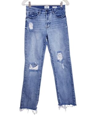 Kensie The Slim Distressed Raw Hem Straight Leg Jeans Women's Size 4/27